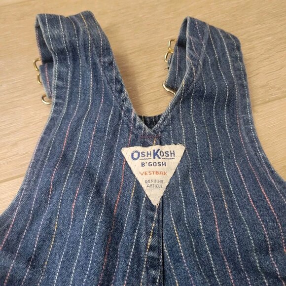 Vtg Vestbak OshKosh Girl Toddler Sz 12M Denim Multi Color Stripe Overalls - Picture 6 of 7